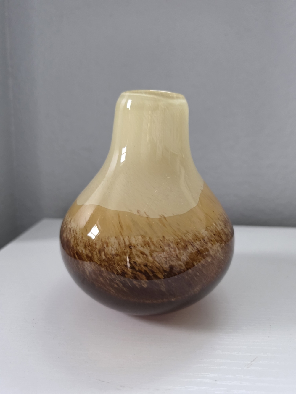 Handblown Glass Vase in Cream and Brown